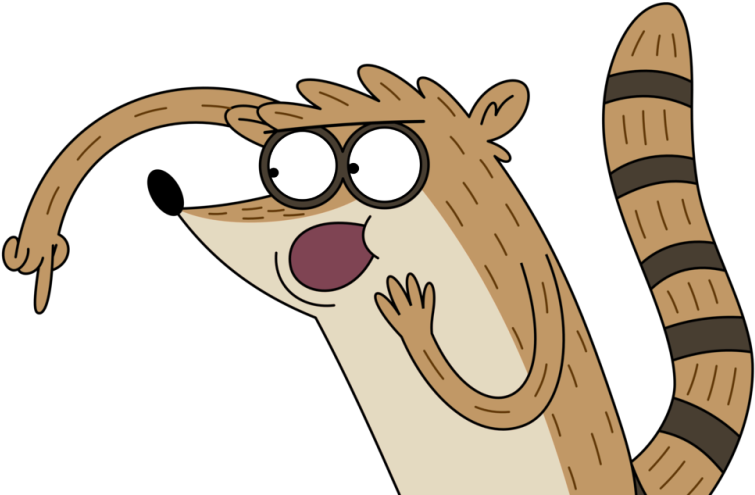 Rigby Pointing Something Down - Rigby En Png Clipart (800x500), Png Download