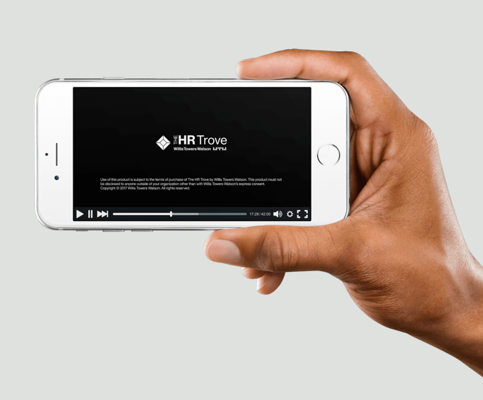 Wtw The Hr Trove Screen Shown On Iphone - Hand Holding Iphone Landscape Clipart (679x562), Png Download