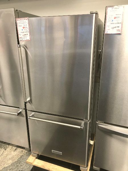 New Kitchenaid Bottom Mount Stainless Refrigerator - Refrigerator Clipart (450x600), Png Download