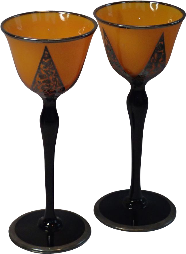 Art Deco Sterling Overlay Goblets, Czechoslovakia , - Martini Glass Clipart (880x880), Png Download