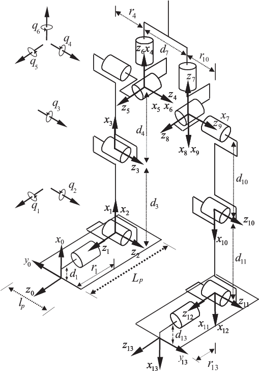 The Multi-body Model And Link Frames Of The Bipedal - Robot Human Multibody Control Joint Clipart (509x729), Png Download