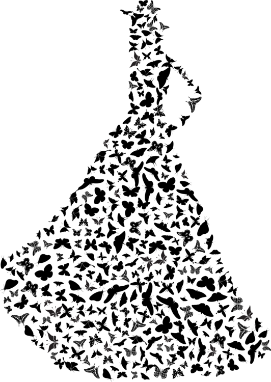 Dress Silhouette Black Line Art Woman - Illustration Clipart (532x750), Png Download