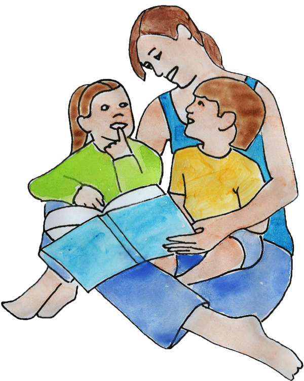 Mom Reading To Kids - Sitting Clipart (600x752), Png Download