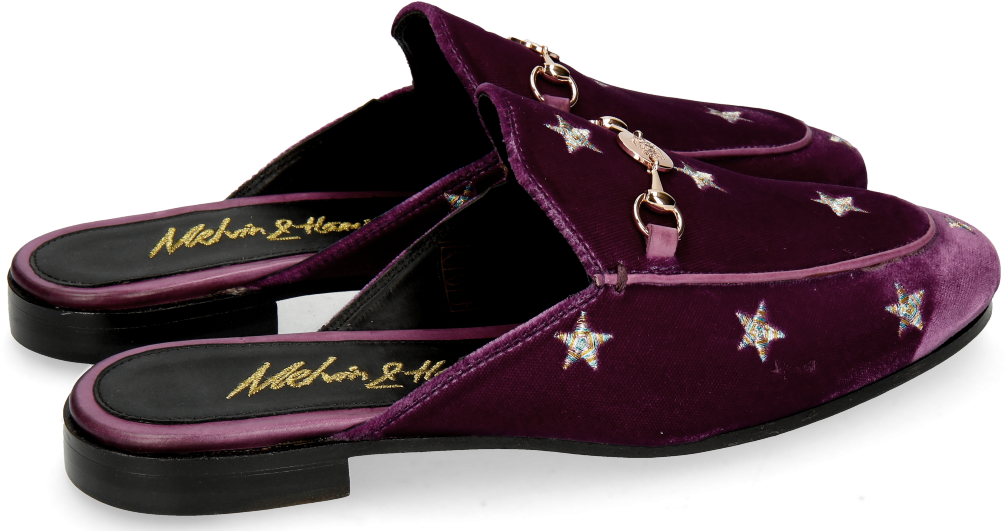 Mules Scarlett 10 Velluto Viola Embroidery Stars - Flip-flops Clipart (1024x1024), Png Download