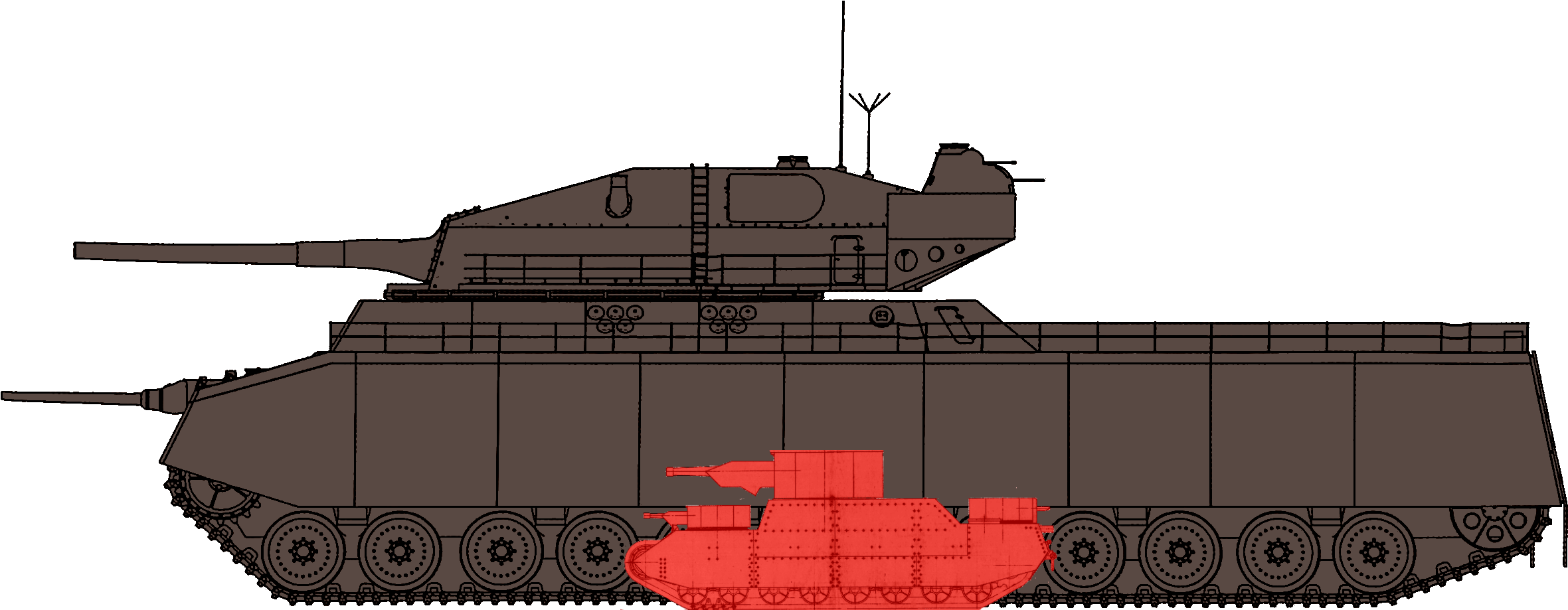 Wars Clipart Tank Shooting - Ratte Tank Size Comparison - Png Download (2400x956), Png Download
