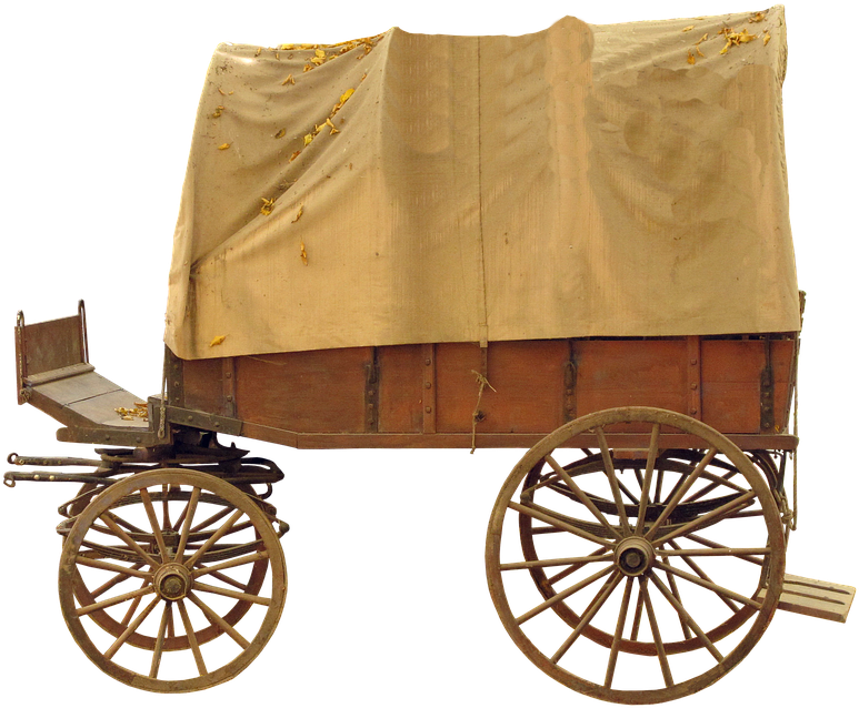 Covered Wagon, Wooden Cart, Spokes, Means Of Transport - Wagon Transparent Clipart (867x720), Png Download