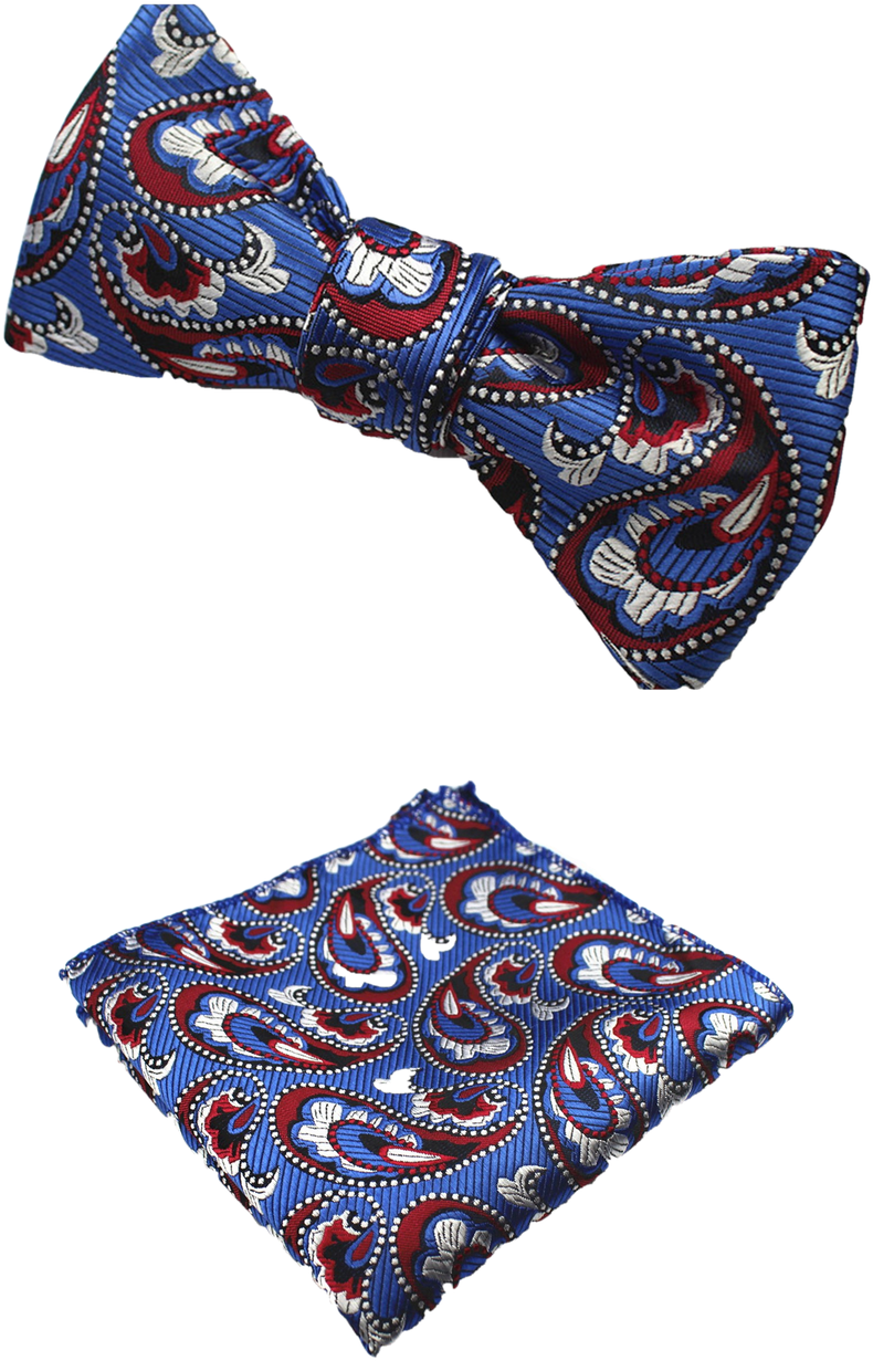 Blue, Red Paisley Bow Tie And Pocket Square - Silk Clipart (871x1280), Png Download