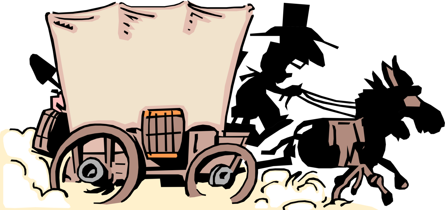 Vector Illustration Of Old West Chuck Wagon Covered - Covered Wagon Clip Art - Png Download (1481x700), Png Download