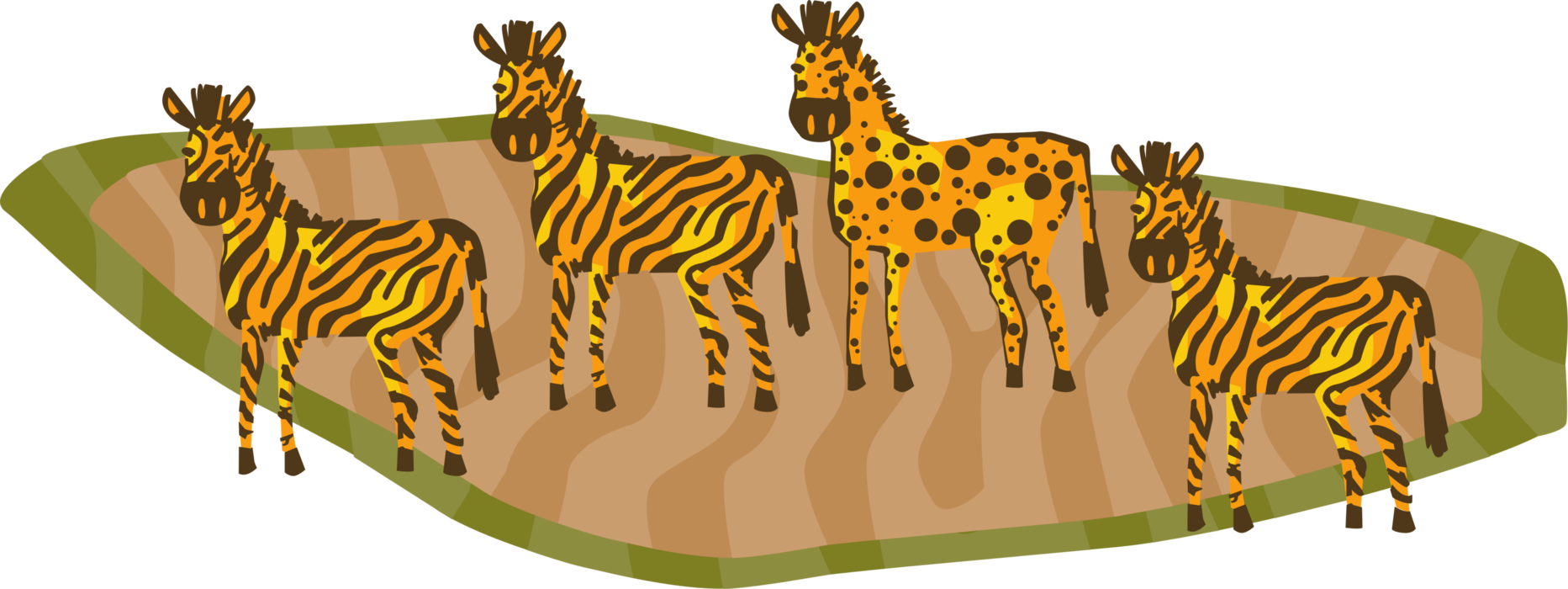 Vector Illustration Of African Striped Zebra Horses Clipart (1865x700), Png Download