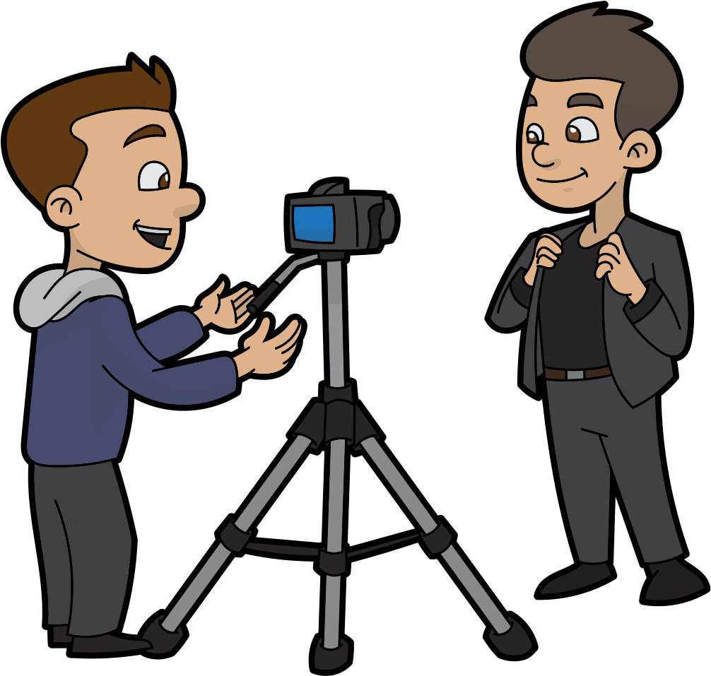Cartoon Cameraman Directing A Marketing Video - Cartoon Cameraman Clipart (1201x1123), Png Download
