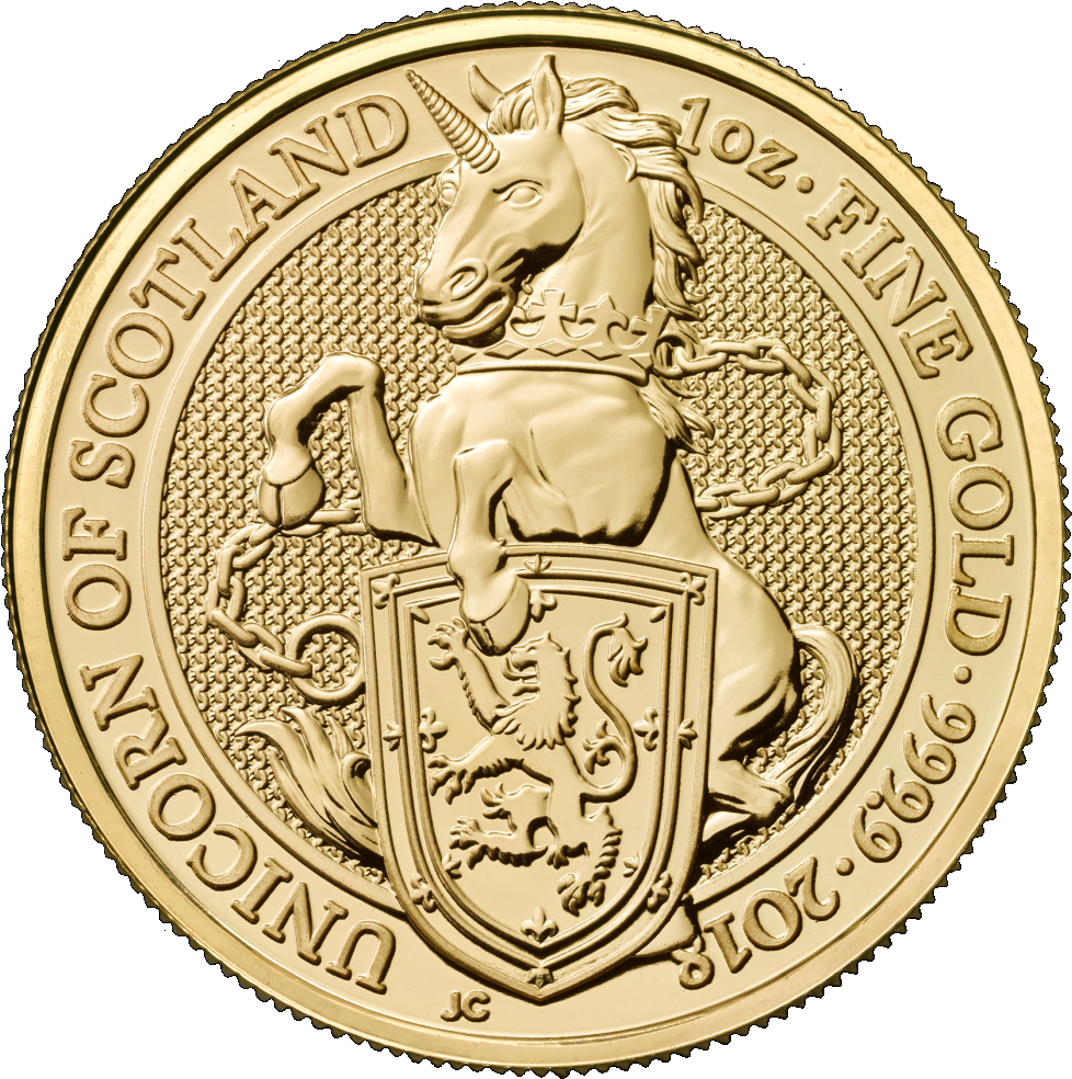 Queen's Beasts Unicorn 1oz Gold Coin 2018 Front - Queen's Beast 1 Oz Gold Coin Clipart (1050x1050), Png Download