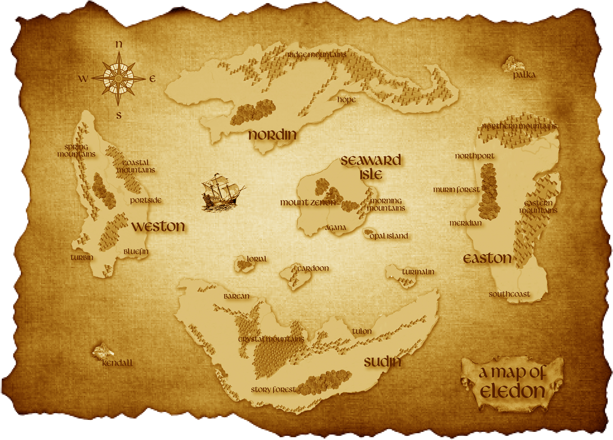 Map Of Eledon - Galleon Black And White Clipart (1968x1414), Png Download