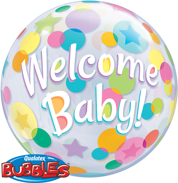 22" Single Bubble Packaged Welcome Baby Colorful Dots - Bubble Clipart (602x618), Png Download