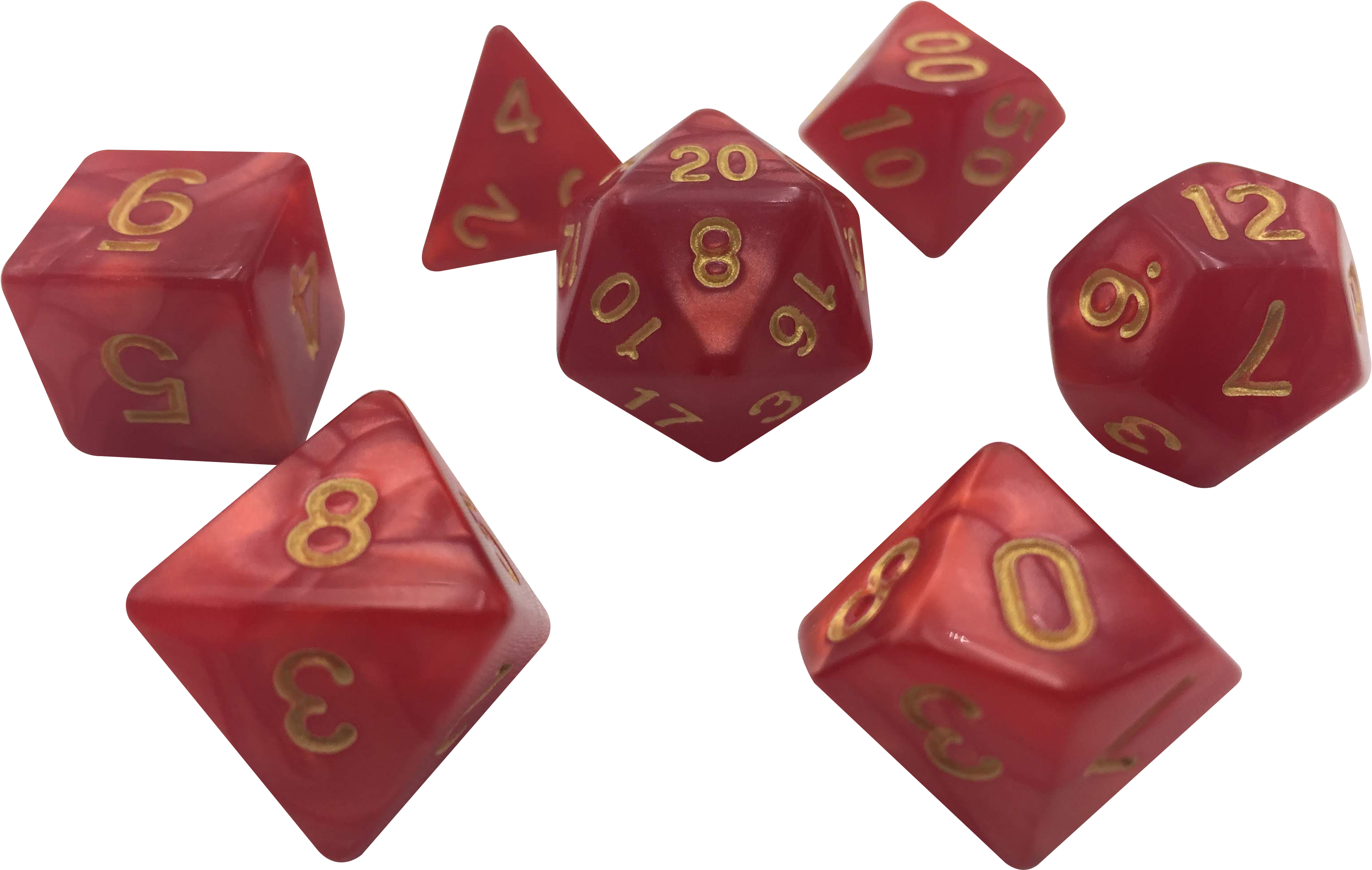 Dark Red Marbled Color With Gold Numbers Set Of 7 Polyhedral - Dice Game Clipart (3053x1936), Png Download