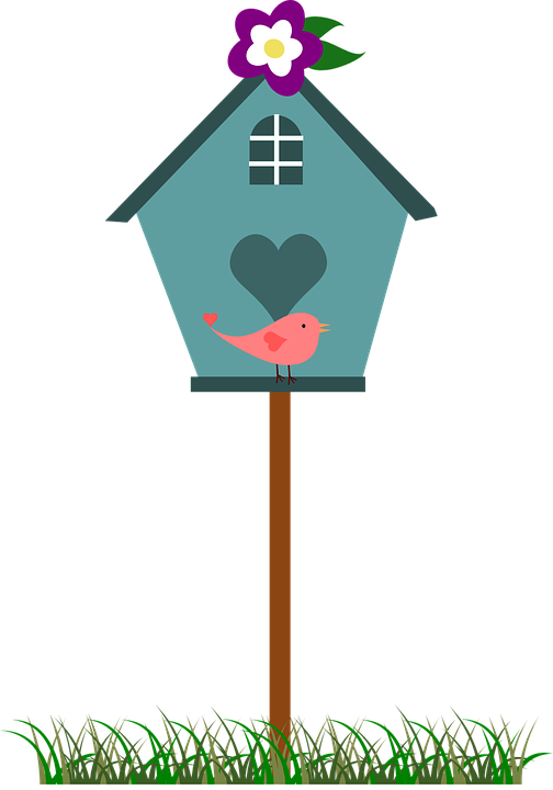 Birdhouse Bird House Home Blue Flower Heart - Cute Birdhouse Clipart - Png Download (504x720), Png Download