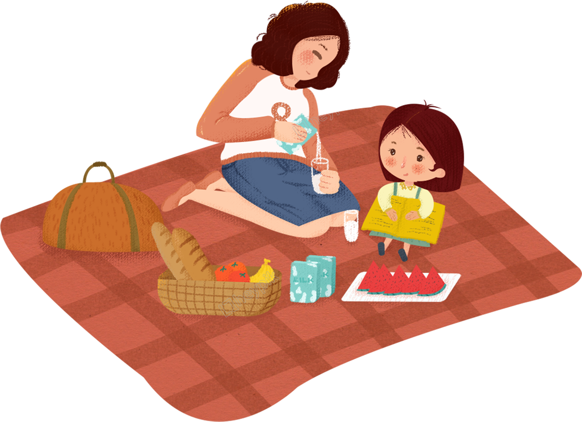 Banner Hand Drawn Cartoon Mother Child Decoration Free - Illustration Clipart (2672x2000), Png Download