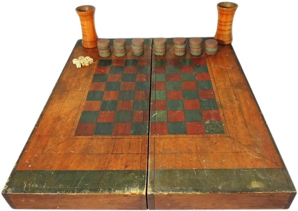Antique Wood Box Game Board Checkers Chess Backgammon - Chess Clipart (607x607), Png Download