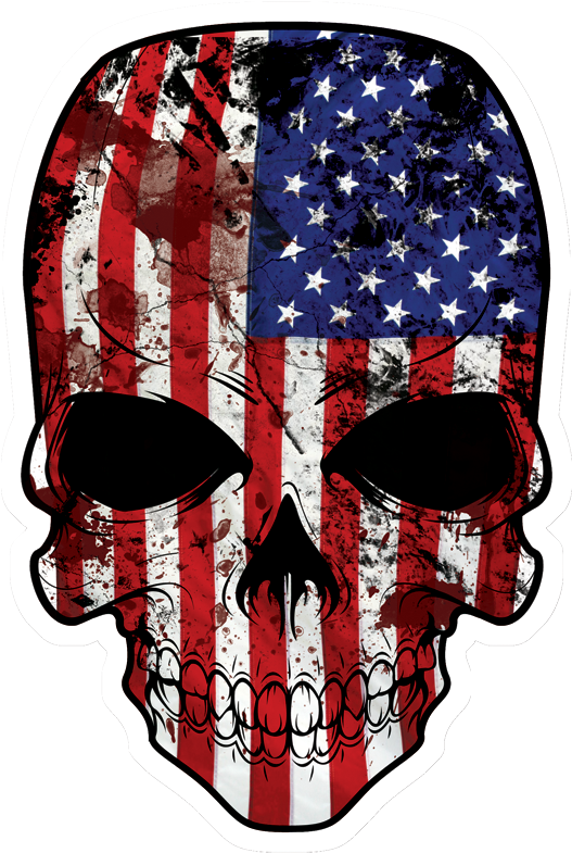 Skull Shaped Sticker Approx Size - Usa Flag Skull Clipart (550x800), Png Download