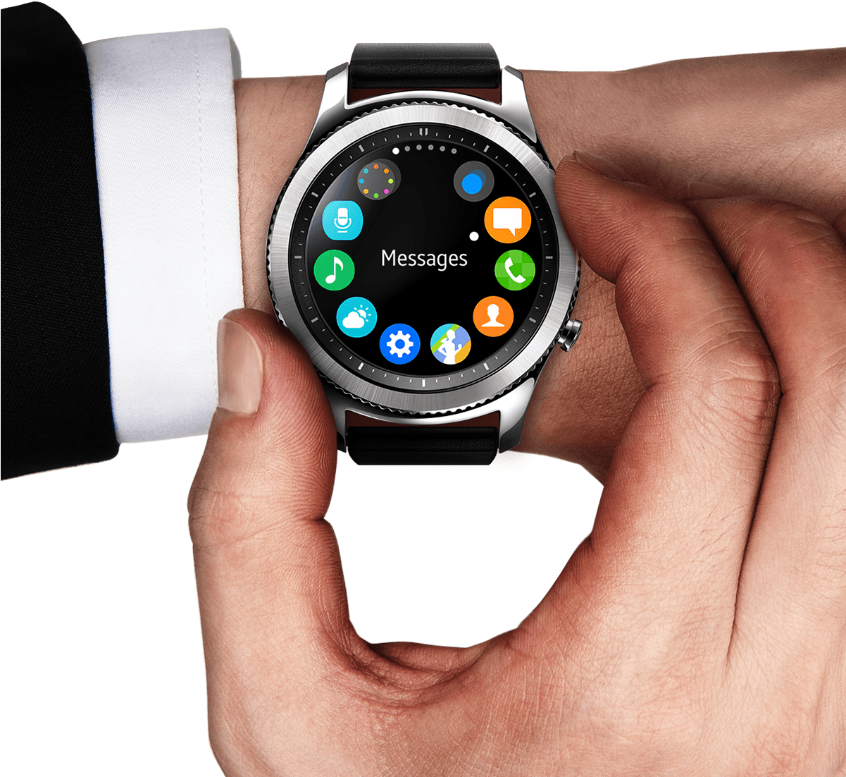 Man's Hand And Arm Wearing A Suit - Samsung Gear S3 Clipart (1200x1200), Png Download