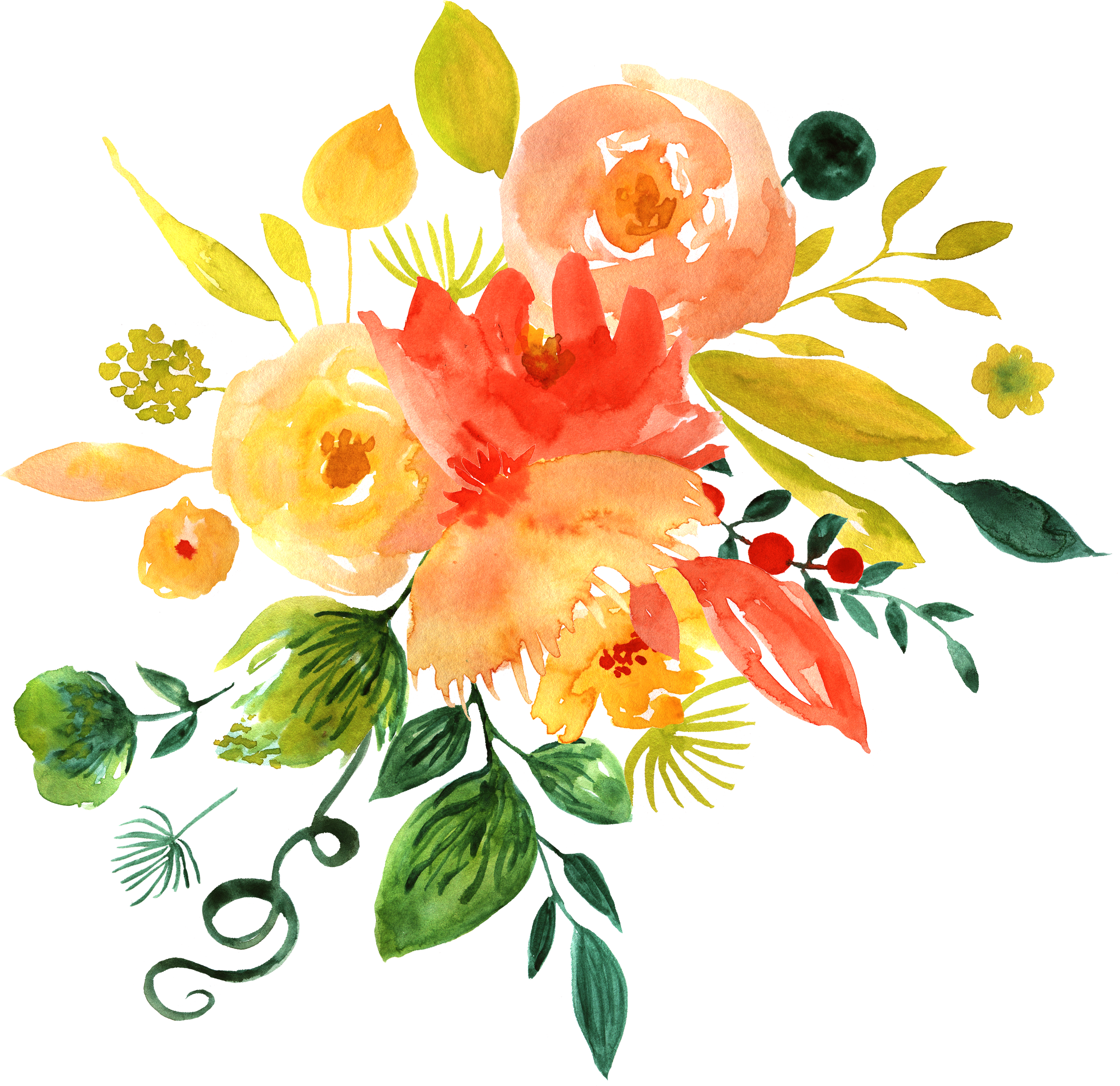 Floral Design Painting Flower Hand Painted Decoration - Transparent Yellow Watercolor Flowers Clipart (3096x3040), Png Download