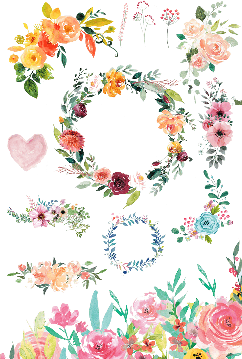 Watercolor Flowers Png Set Download - Watercolor Flowers Png Frame Clipart (800x1200), Png Download