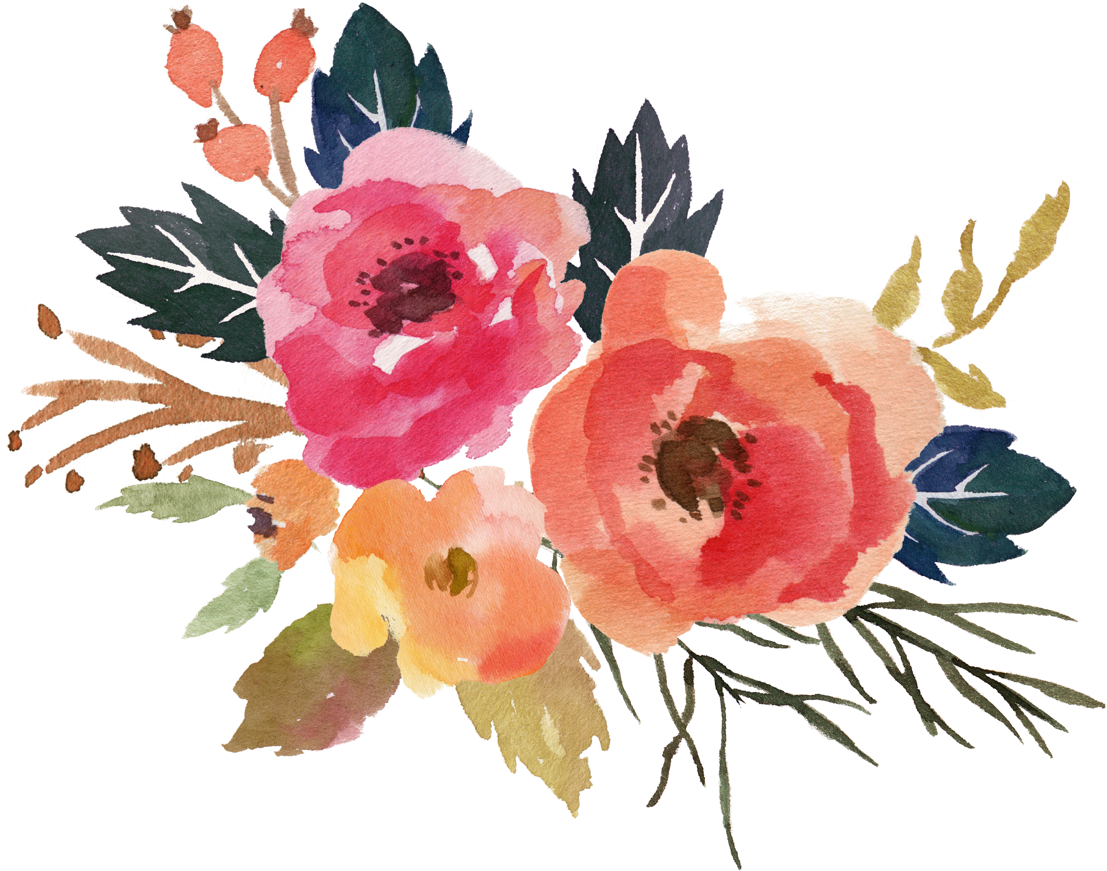 Loose Watercolor Flowers Clipart (4454x3523), Png Download