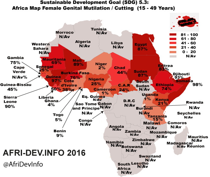 Africa Map Female Genital Mutilation Cutting - Women In Africa Map Clipart (709x634), Png Download