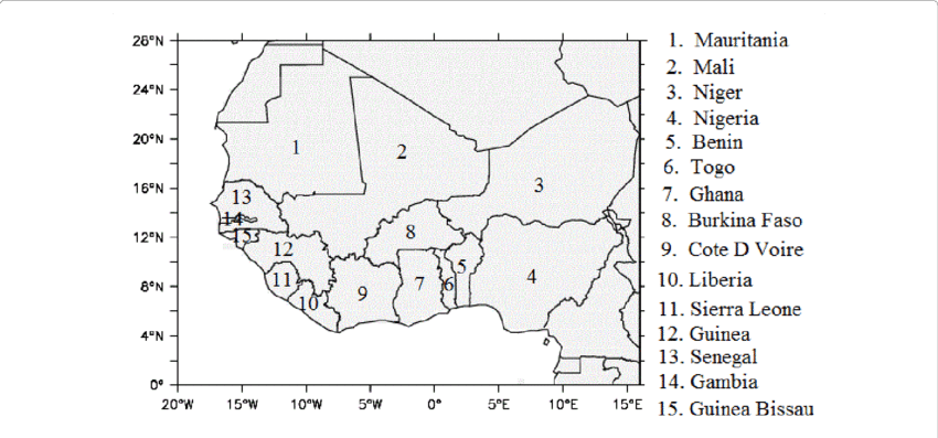 A Sketch Map Of West Africa Showing The Geographical - Sketch Of West Africa Map Clipart (850x397), Png Download