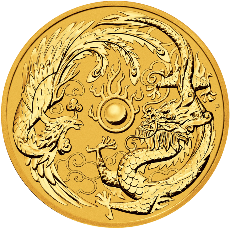 Dragon And Phoenix 1oz Gold Coin 2018 Front - Perth Mint Dragon Phoenix Clipart (800x800), Png Download