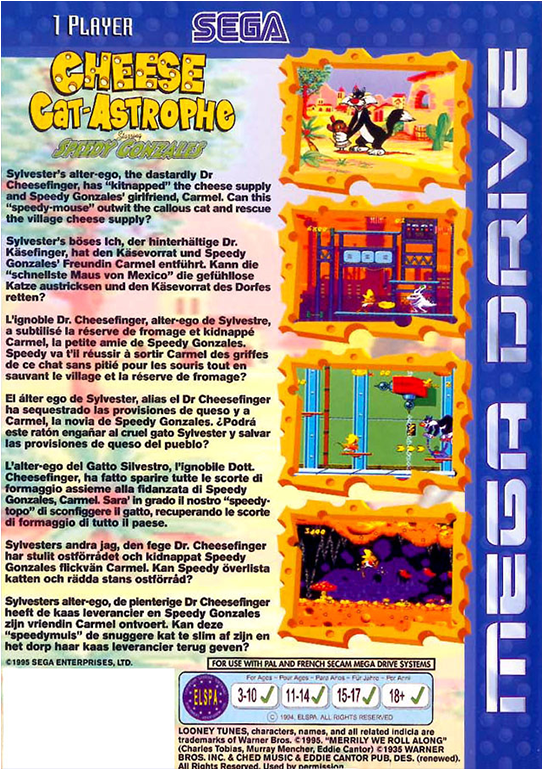 Cheese Cat Astrophe Starring Speedy Gonzales Megadrive Clipart (768x768), Png Download