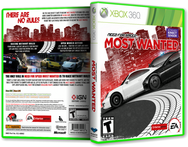 Need For Speed - Need For Speed Most Wanted Xbox 360 Box Clipart (700x525), Png Download