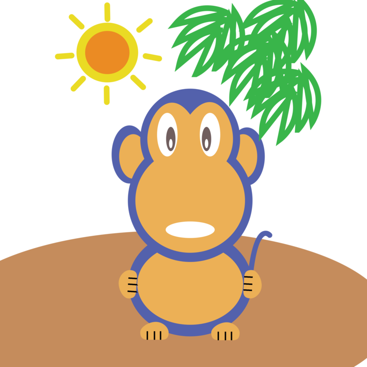 Monkey Ape Mammal Cartoon Cane City - Illustration Clipart (750x750), Png Download