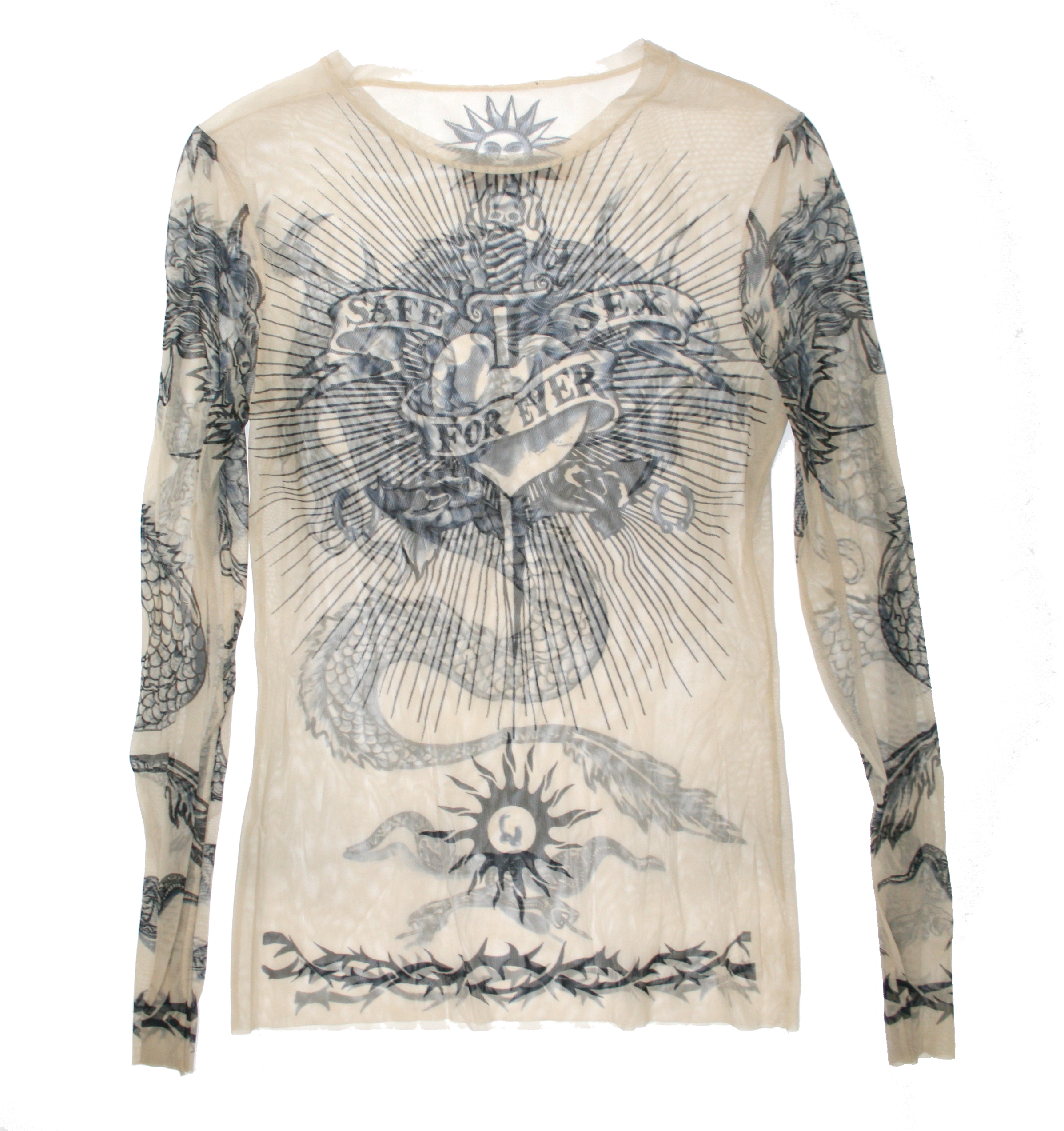 Jean Paul Gaultier Mesh Longsleeve Top Tattoo 90s Rare - Long-sleeved T-shirt Clipart (2395x2545), Png Download