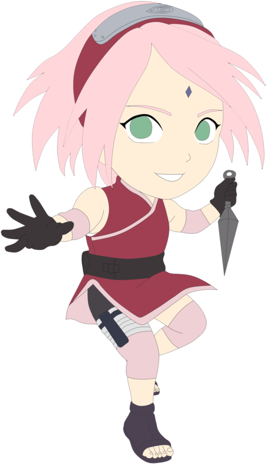 Chibi Sakura Haruno Line Art Colured By Twerk-jutsu - Sakura Haruno Chibi Png Clipart (524x913), Png Download