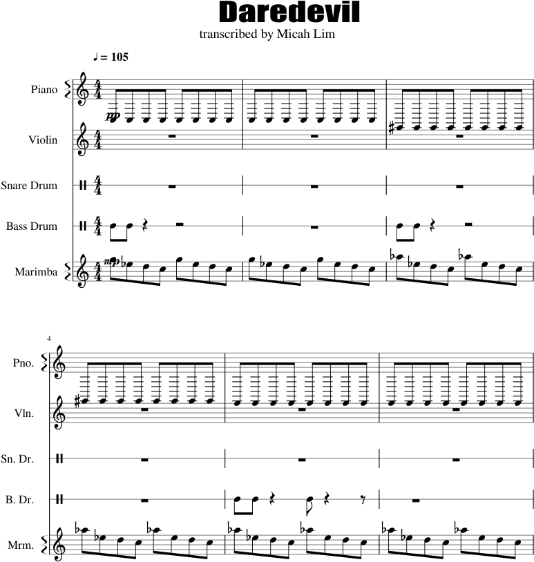 Daredevil Netflix Opening Theme - Daredevil Sheet Music Piano Numbers Clipart (850x1100), Png Download