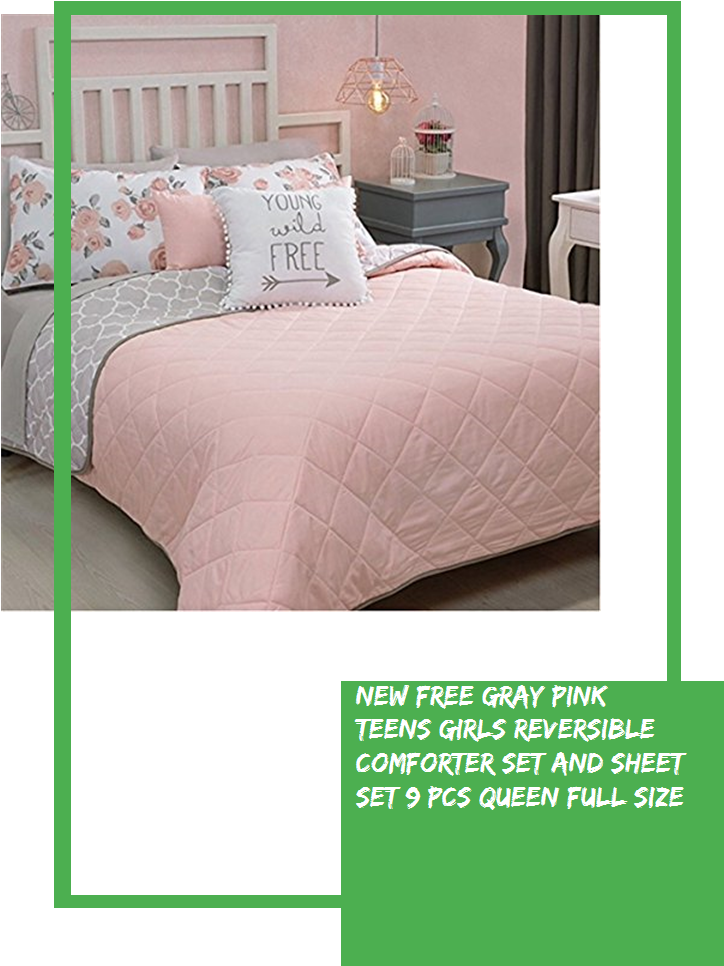 New Free Gray/pink Teens Girls Reversible Comforter - Bedroom Clipart (735x1100), Png Download