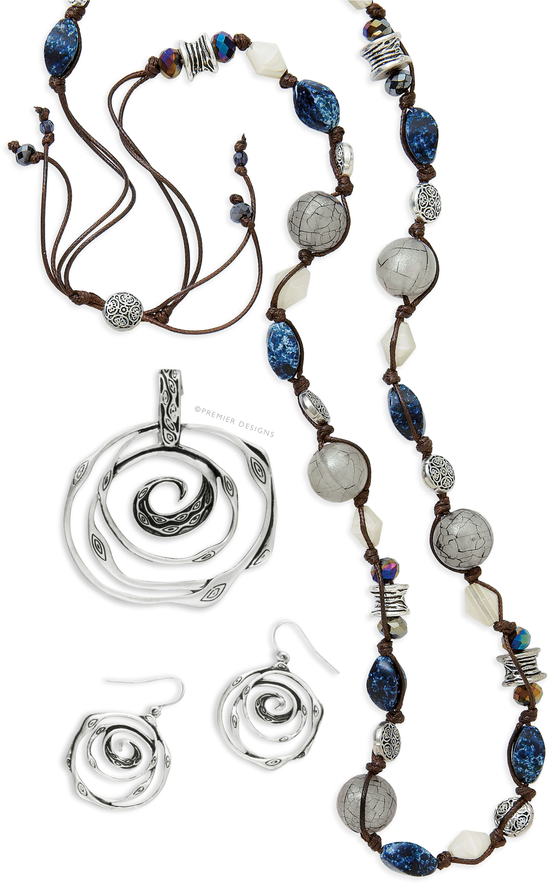 Chambray Necklace With Silver Swirl Enhancer And Earrings - Necklace Clipart (2044x2890), Png Download