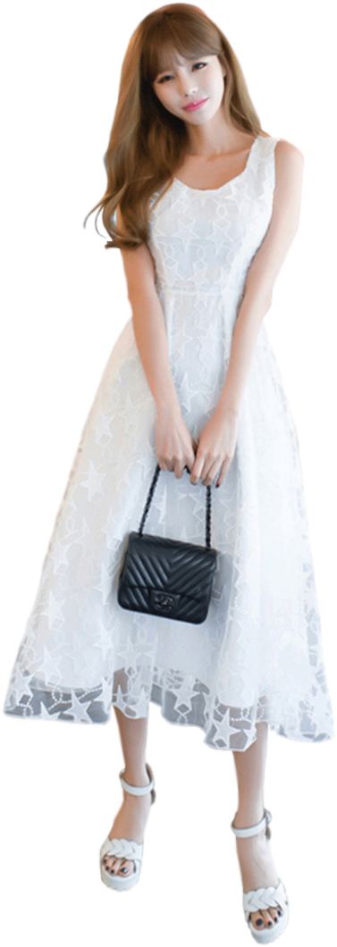 Unomatch Women Sleeveless Star Design Lace Party Dress - Girl Clipart (720x1080), Png Download