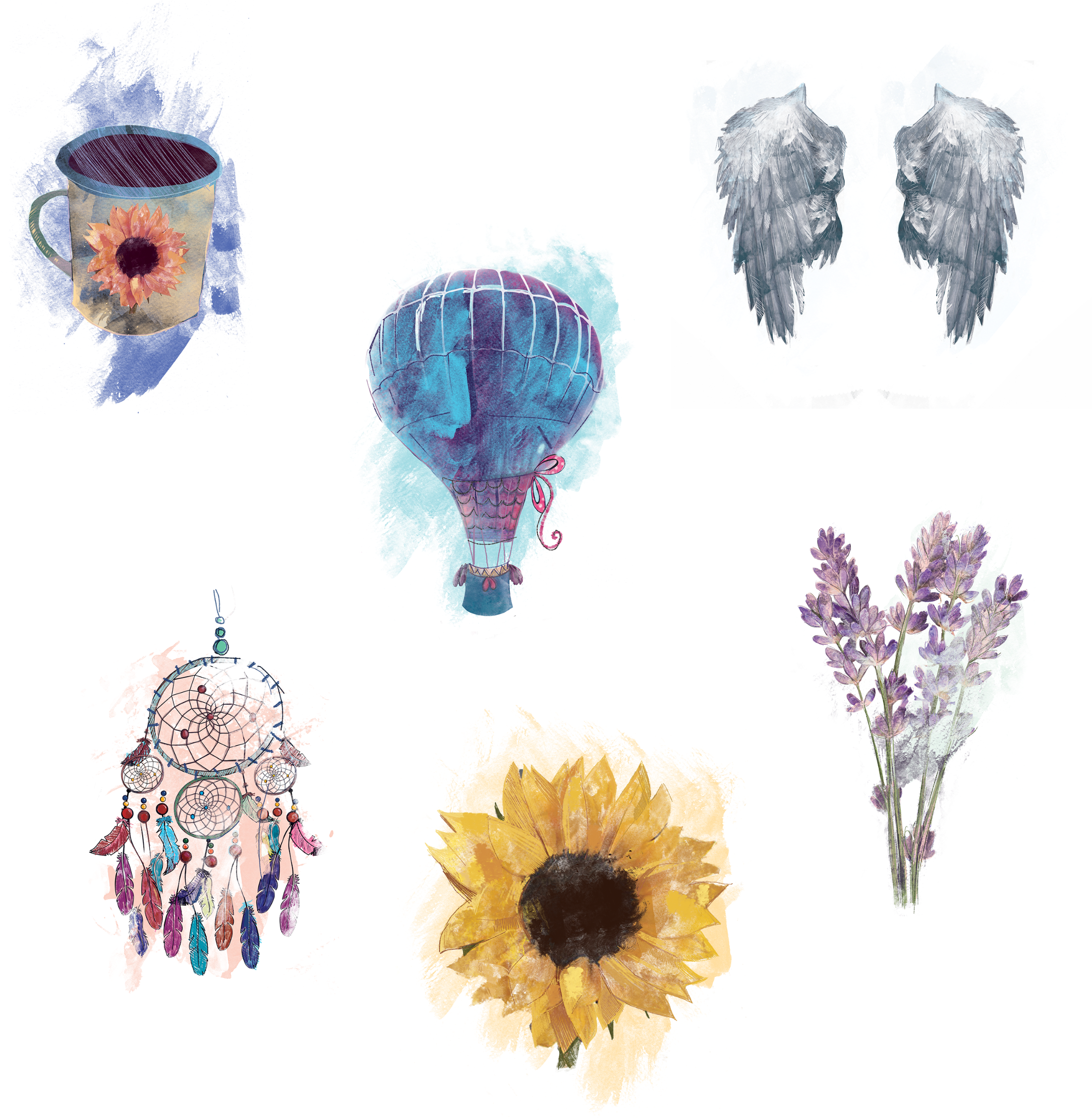Watercolor Flower Wings Sunflower Dreamcatcher - Bouquet Clipart (2289x2289), Png Download