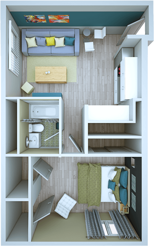 Vue At 3rd Top View Bedroom Bathroom Living Room - Shelf Clipart (640x853), Png Download
