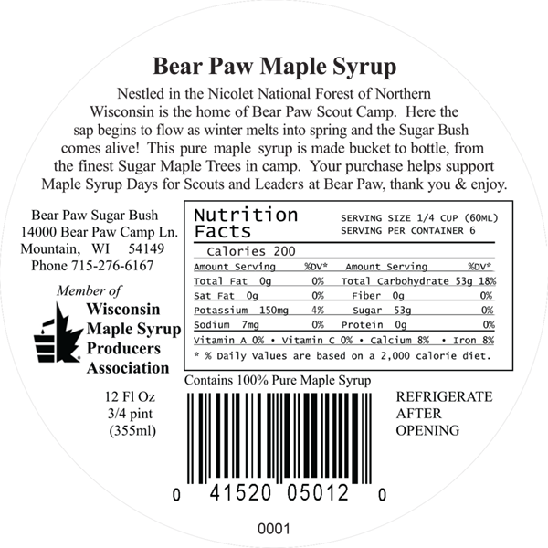 Bear Paw Maple Syrup Back Label - Circle Clipart (600x600), Png Download