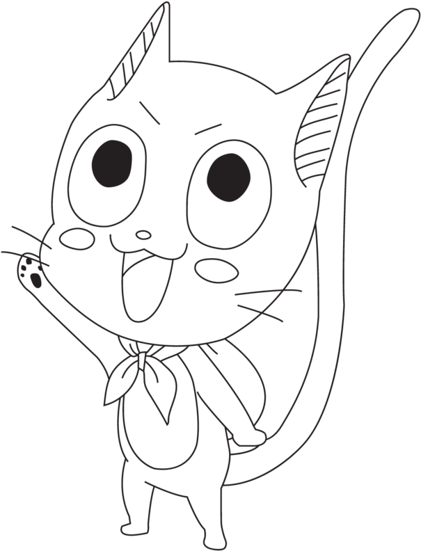 Fairy Tail Lineart Happy - Cartoon Clipart (894x894), Png Download