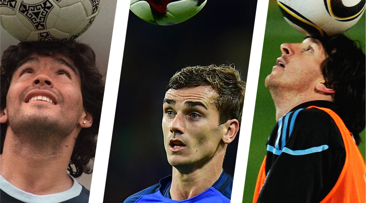 Griezmann - Maradona Con La Pelota En La Cabeza Clipart (1400x777), Png Download
