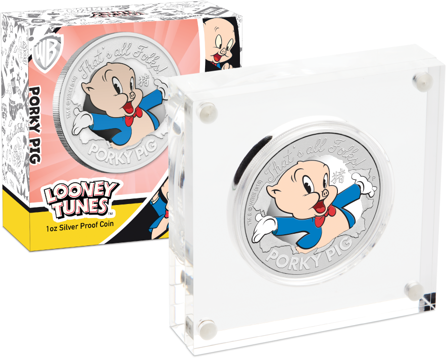 Silver Numis Looney Tunes Porky Pig 2019 1 Oz - Looney Tunes Cartoons 2019 Clipart (1000x1000), Png Download