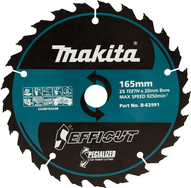 Makita 165mm 25t Tct Efficut Circular Saw Blade - Makita Efficut Blade Clipart (655x644), Png Download