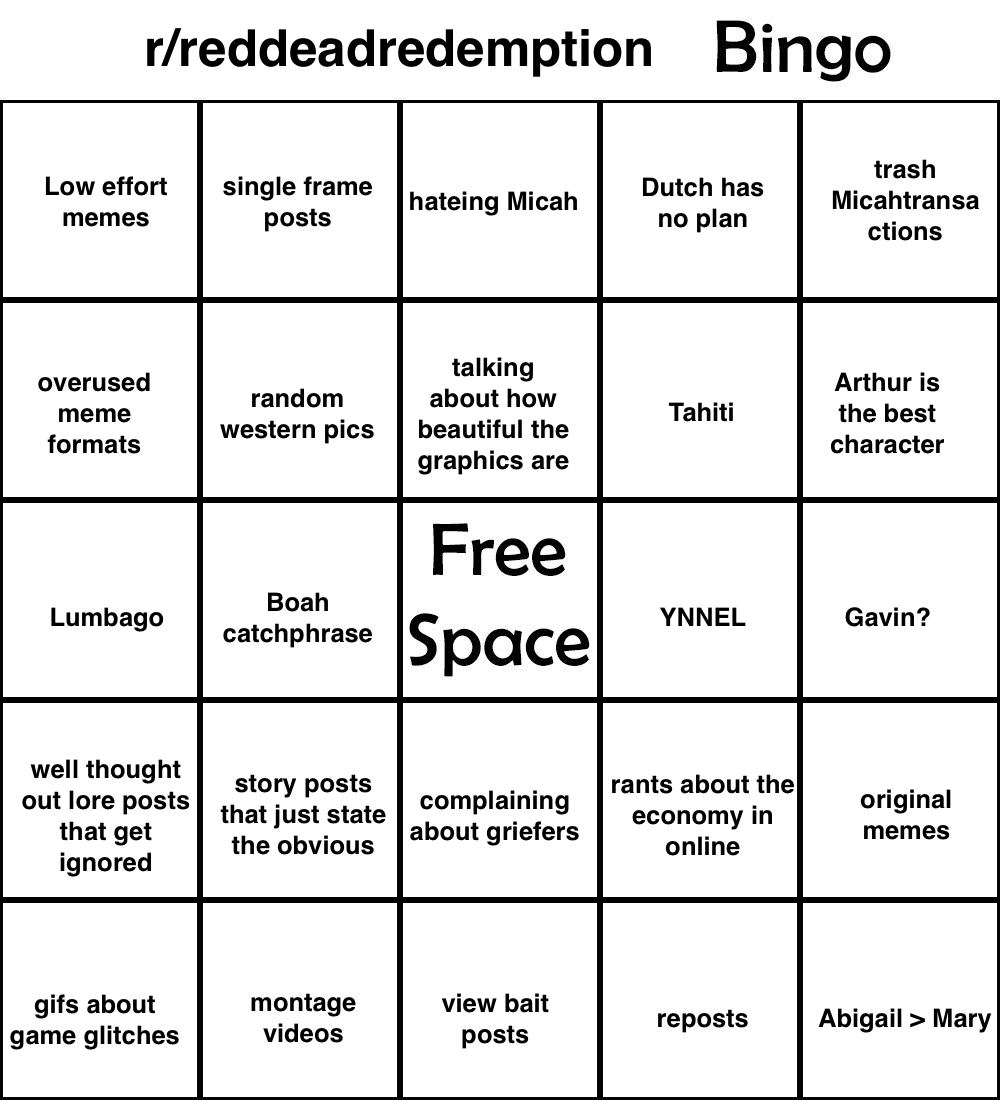 Memer/reddeadredemtion - Favorite Character Bingo Blank Clipart (1000x1100), Png Download