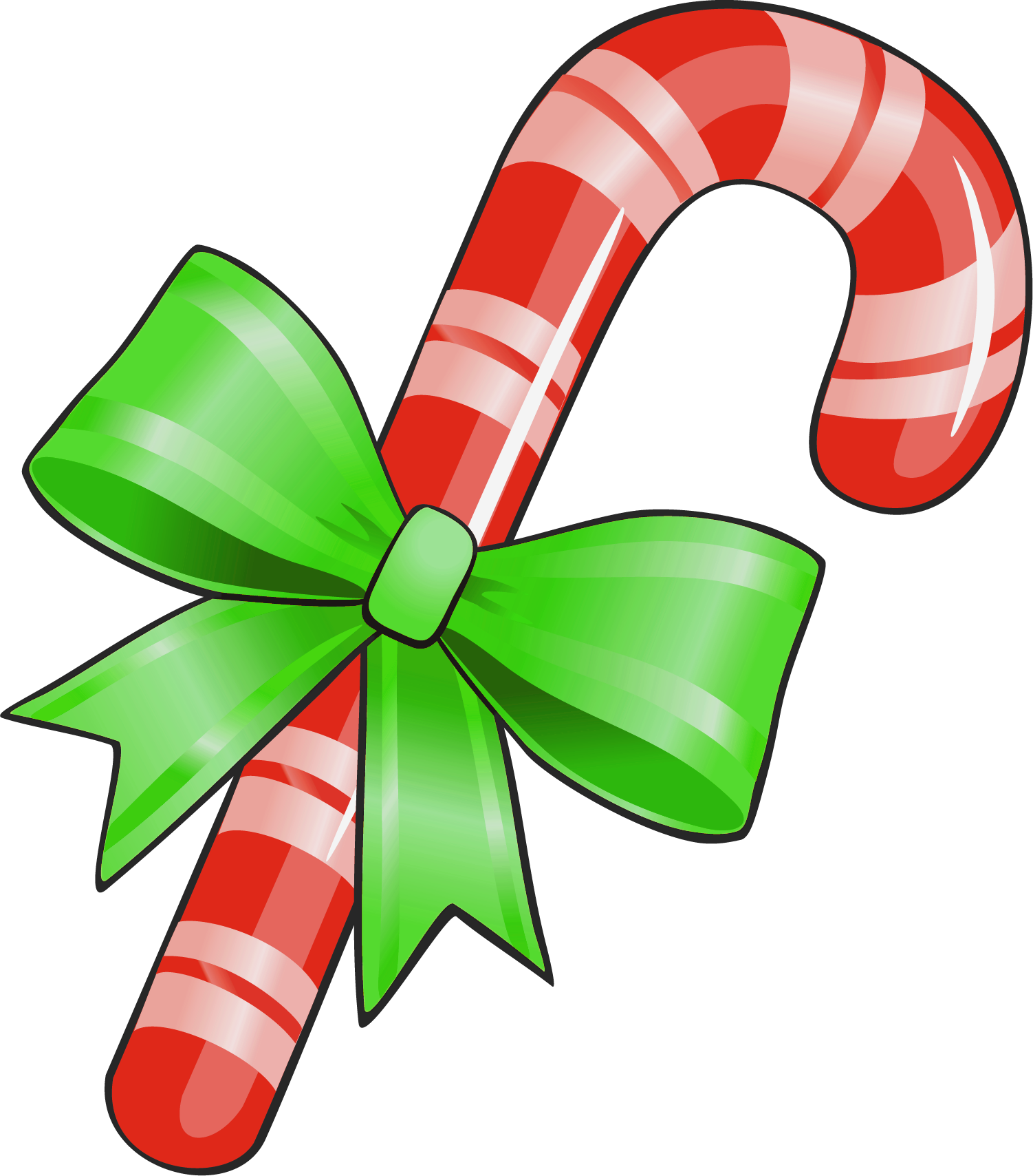 Transparent Christmas Candy Cane With Green Bow Png Clipart (1502x1708), Png Download