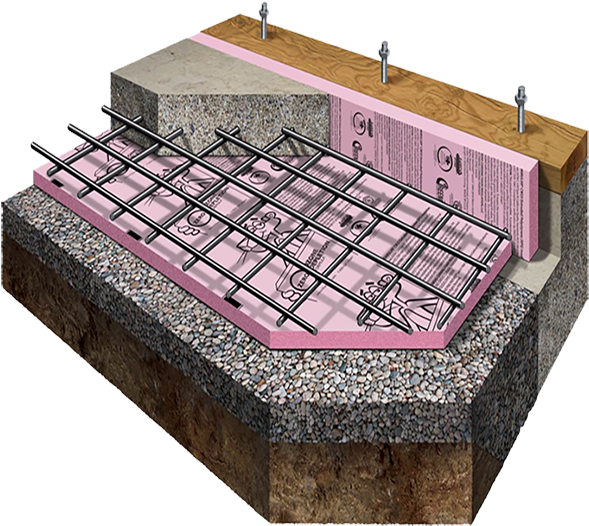 Below-grade Under Slab System With Foamular® Rigid - Radiant Floor Heating Concrete Slab Insulation Clipart (636x636), Png Download