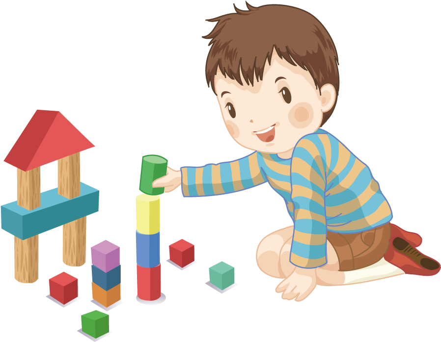 Block Designer Cartoon Child Boy Playing With - Baby Play Cartoon Png Clipart (898x698), Png Download
