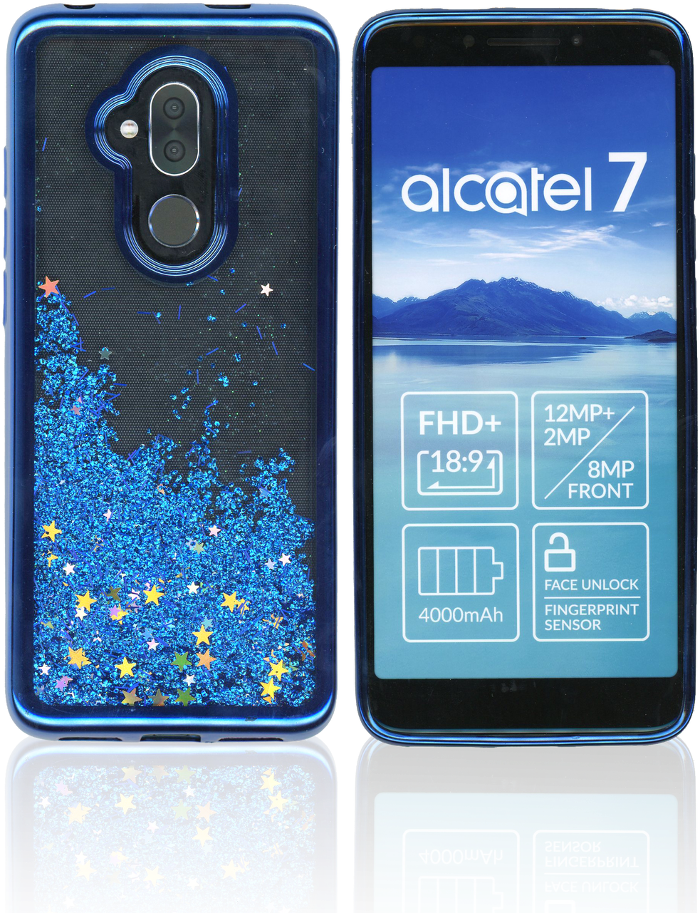Alcatel 7 Folio Mm Electroplated Water Glitter Blue - Smartphone Clipart (994x1280), Png Download